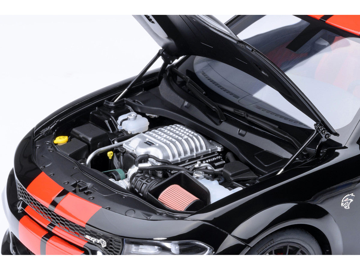 Dodge Charger SRT Hellcat Redeye Pitch Black with Red Stripes and Interior 1/18 Model Car by Autoart Autoart
