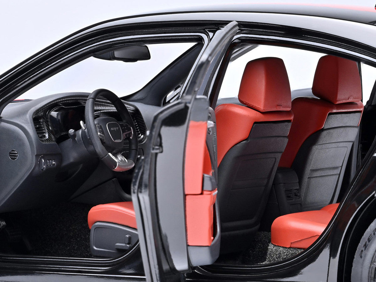 Dodge Charger SRT Hellcat Redeye Pitch Black with Red Stripes and Interior 1/18 Model Car by Autoart Autoart