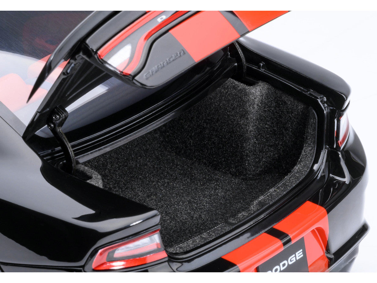 Dodge Charger SRT Hellcat Redeye Pitch Black with Red Stripes and Interior 1/18 Model Car by Autoart Autoart