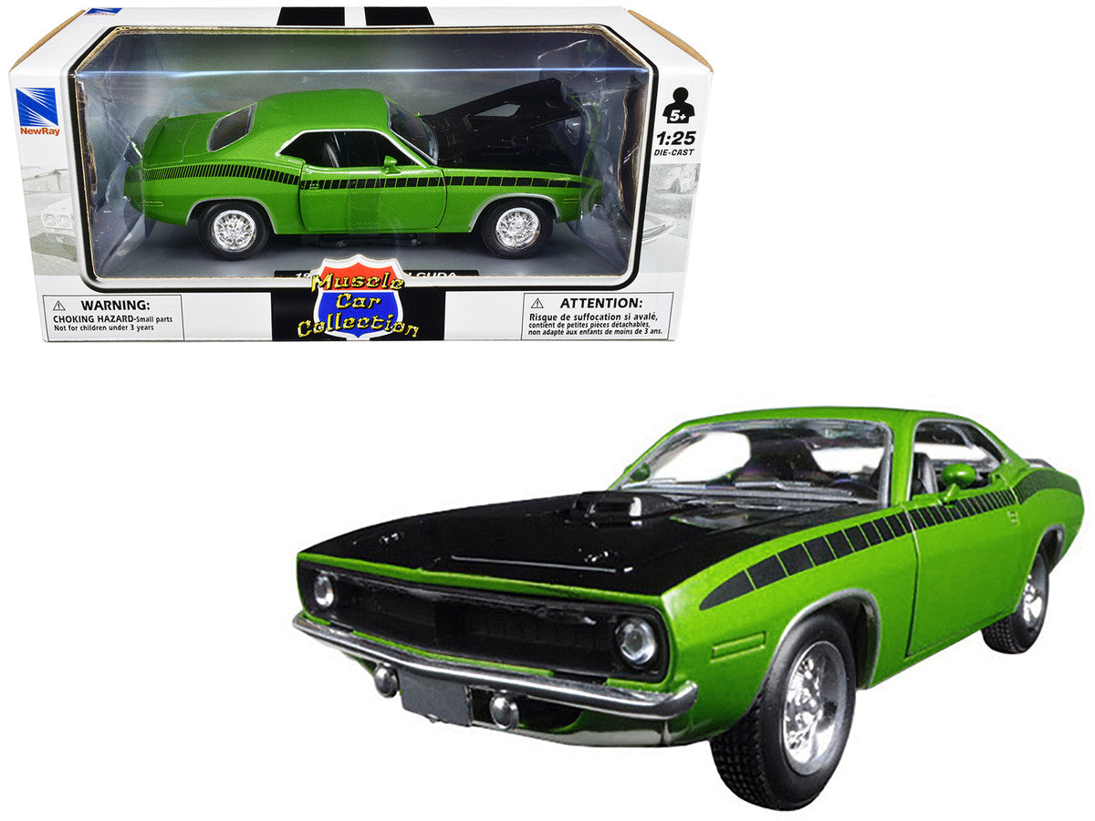 1970 Plymouth Barracuda Green with Black Hood and Stripes "Muscle Car Collection" 1/25 Diecast Model Car by New Ray New Ray