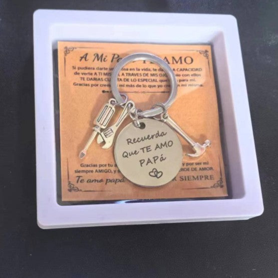 PaPa Stainless Steel Round Board Keychain Father's Day Gift CJD