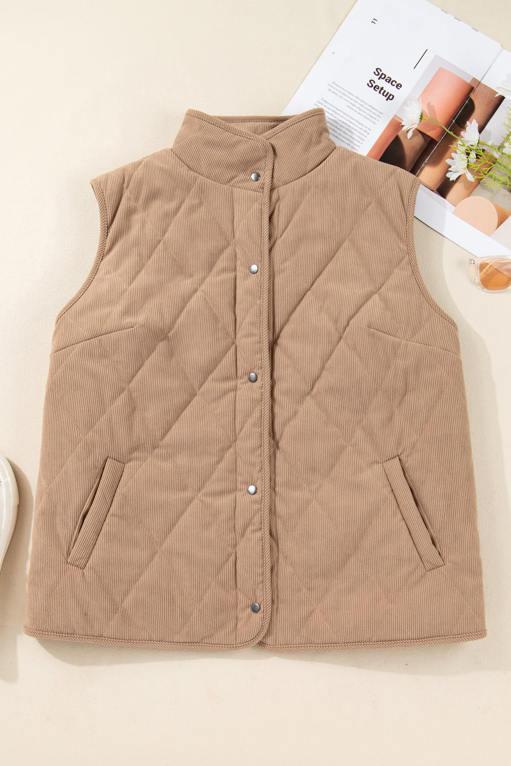 Elizabeth Cord Snap Vest Plus Jacket Threaded Pear