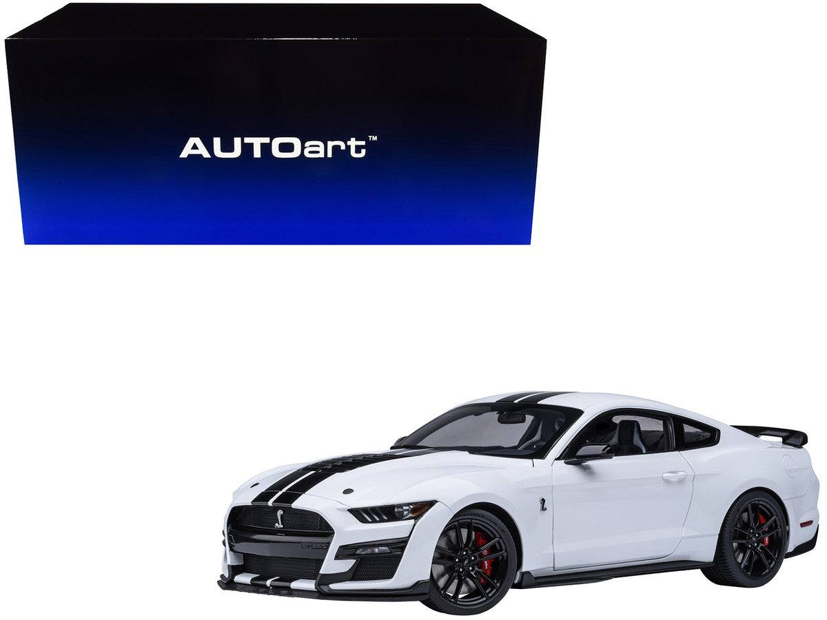 Ford Mustang Shelby GT500 Oxford White with Black Stripes 1/18 Model Car by Autoart Autoart