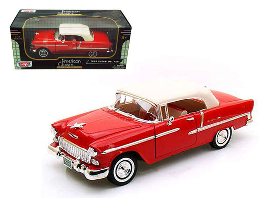 1955 Chevrolet Bel Air Convertible Soft Top Red 1/18 Diecast Car Model by Motormax Motormax
