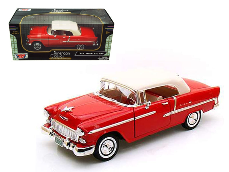 1955 Chevrolet Bel Air Convertible Soft Top Red 1/18 Diecast Car Model by Motormax W2B