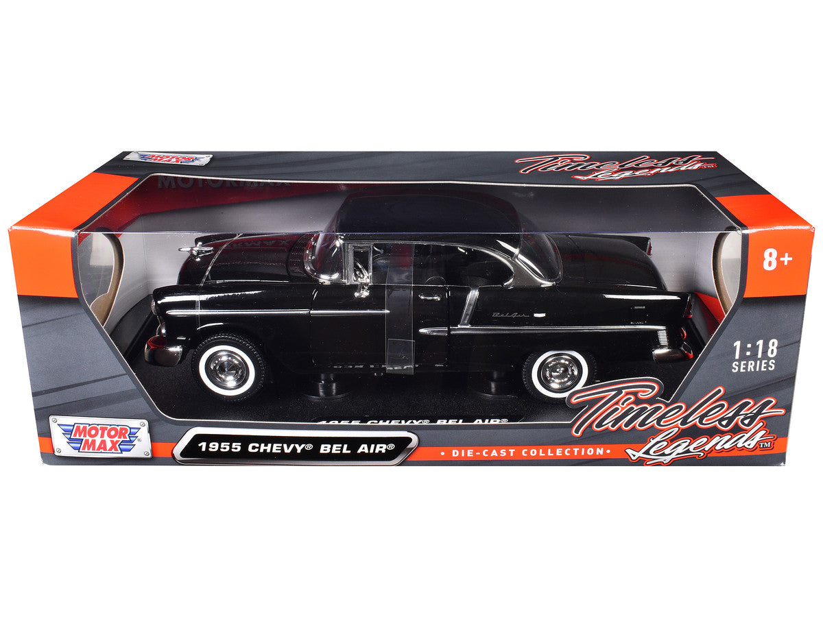 1955 Chevrolet Bel Air Hard Top Black 1/18 Diecast Car Model by Motormax Motormax