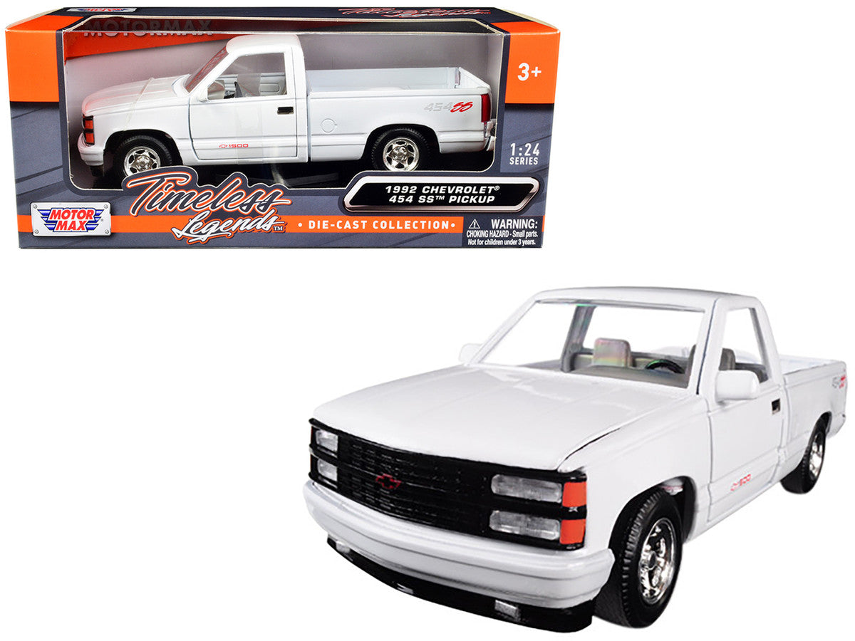 1992 Chevrolet 454 SS Pickup Truck White 1/24 Diecast Model Car by Motormax Motormax
