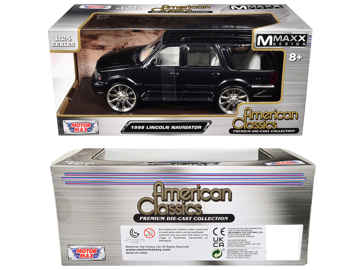 1998 Lincoln Navigator Black Metallic with White Interior "Maxx Design" "American Classics" Series 1/24 Diecast Model Car by Motormax Motormax