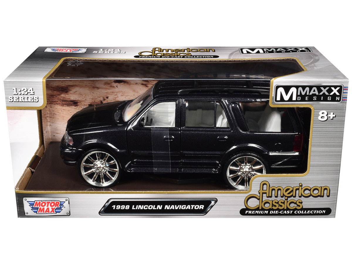 1998 Lincoln Navigator Black Metallic with White Interior "Maxx Design" "American Classics" Series 1/24 Diecast Model Car by Motormax Motormax