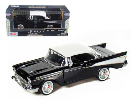 1957 Chevrolet Bel Air Black with White Top 1/24 Diecast Model Car by Motormax Motormax