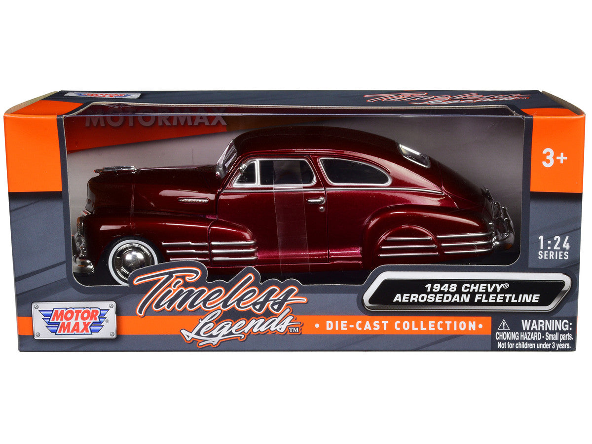 1948 Chevrolet Aerosedan Fleetline Dark Red Metallic 1/24 Diecast Model Car by Motormax Motormax