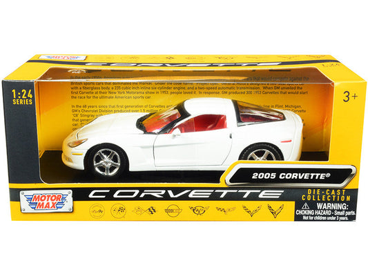 2005 Chevrolet Corvette C6 White with Red Interior "History of Corvette" Series 1/24 Diecast Model Car by Motormax Motormax