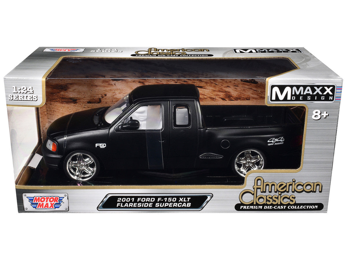 2001 Ford F-150 XLT Flareside Supercab Pickup Truck Matt Black with White Interior "Maxx Design" "American Classics" Series 1/24 Diecast Model Car by Motormax Motormax