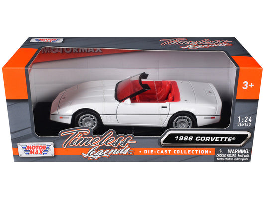 1986 Chevrolet Corvette C4 Convertible White with Red Interior "Timeless Legends" Series 1/24 Diecast Model Car by Motormax Motormax