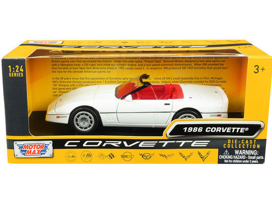 1986 Chevrolet Corvette C4 Convertible White with Red Interior "History of Corvette" Series 1/24 Diecast Model Car by Motormax Motormax