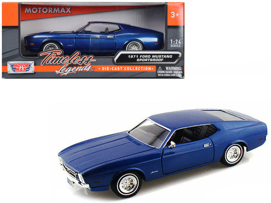 1971 Ford Mustang Sportsroof Blue 1/24 Diecast Model Car by Motormax-0
