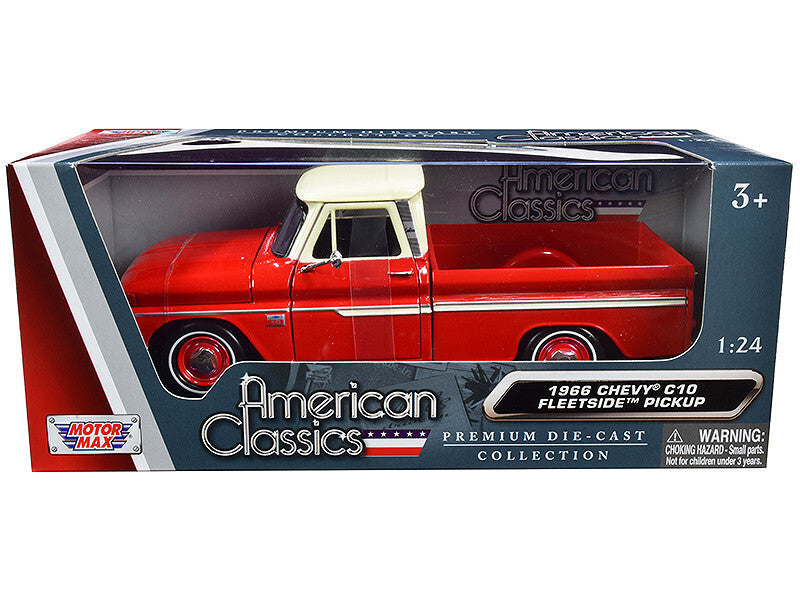 1966 Chevrolet C10 Fleetside Pickup Truck Red with Cream Top "American Classics" 1/24 Diecast Model Car by Motormax W2B