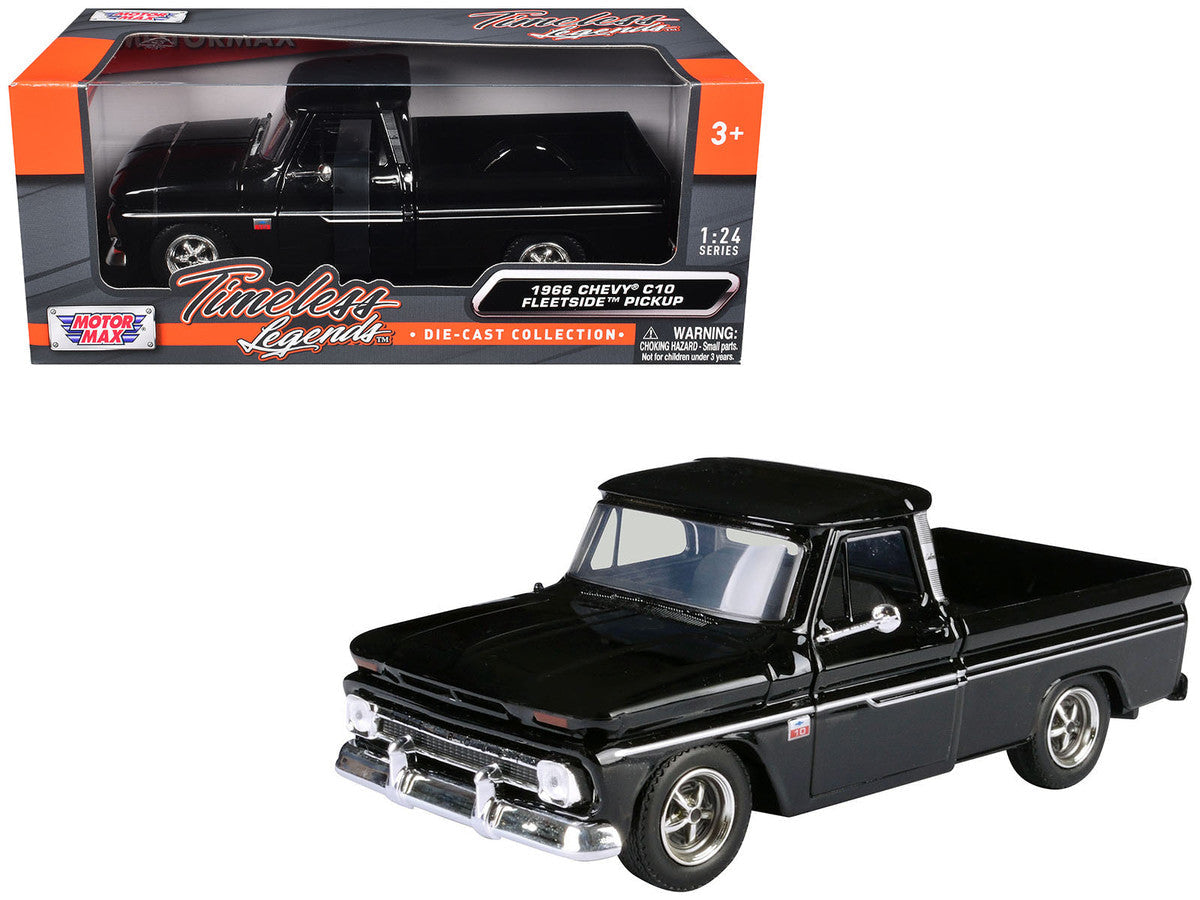 1966 Chevrolet C10 Fleetside Pickup Truck Black "Maxx Design" "Timeless Legends" Series 1/24 Diecast Model Car by Motormax Motormax