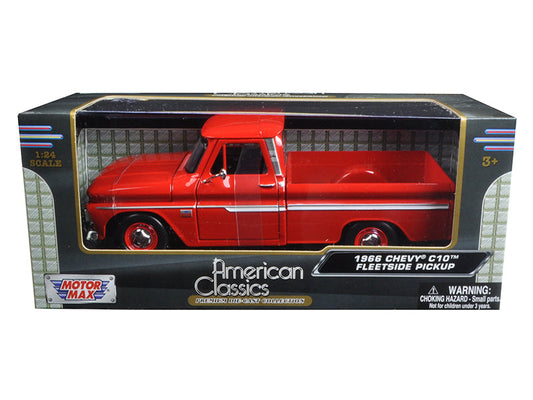 1966 Chevrolet C10 Fleetside Pickup Truck Red 1/24 Diecast Model Car by Motormax W2B