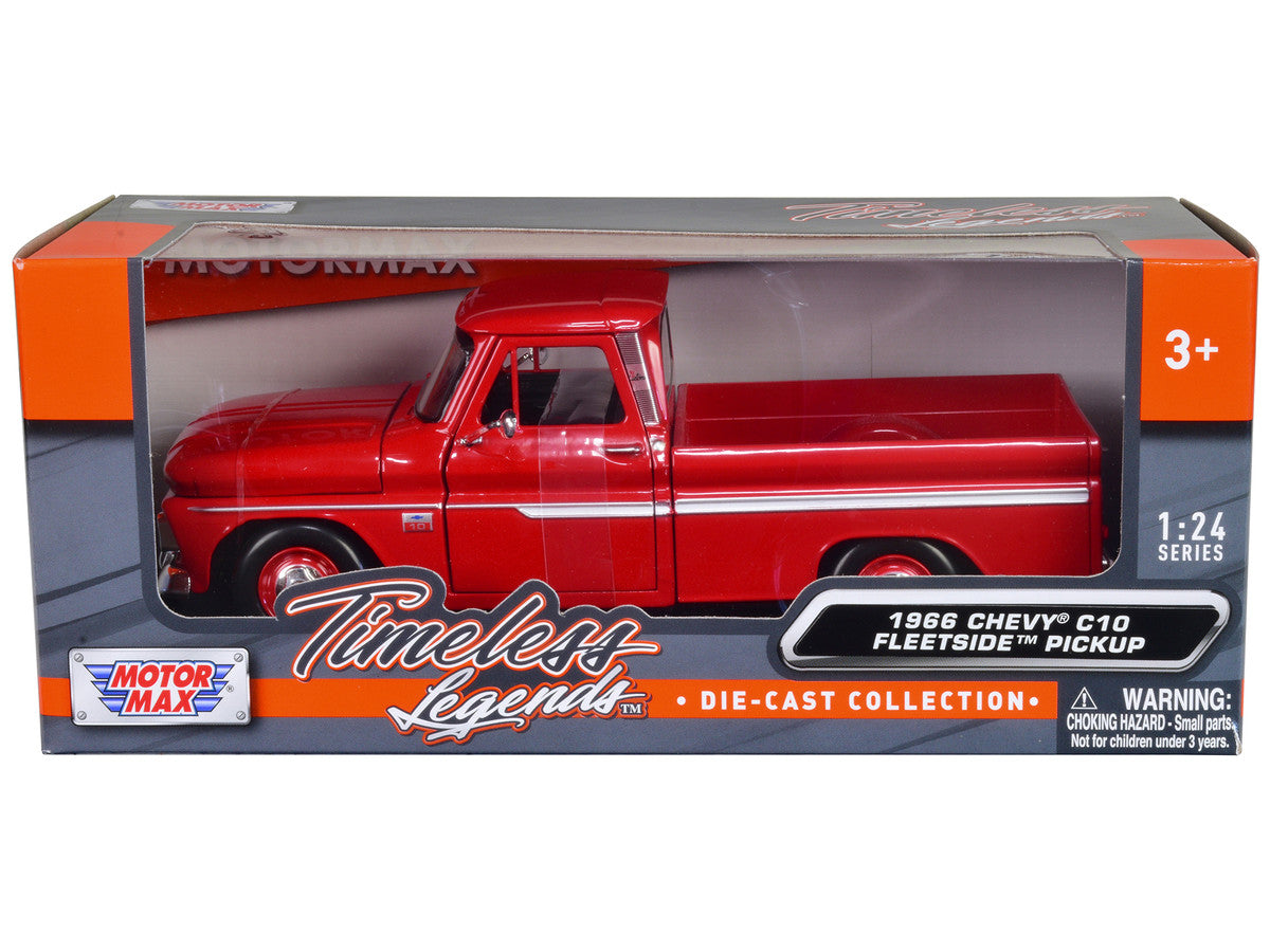 1966 Chevrolet C10 Fleetside Pickup Truck Red 1/24 Diecast Model Car by Motormax-2