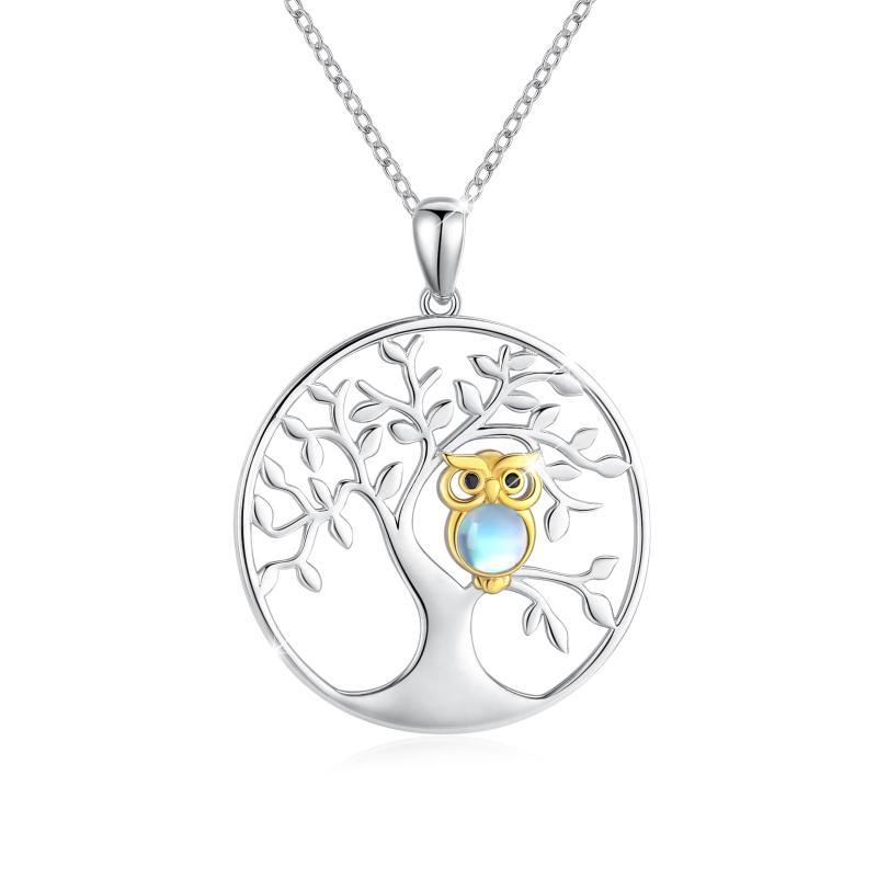 Tree of Life with Moonstone Owl Clearance Pendant Necklace in 925 Sterling Silver LadyShow.Store
