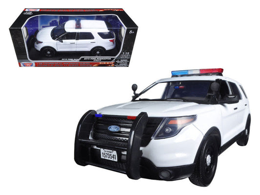 2015 Ford PI Utility Interceptor Police Car with Light Bar Plain White 1/18 Diecast Model Car by Motormax Motormax