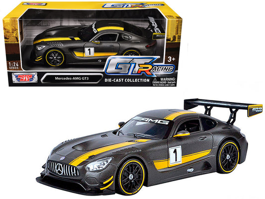 Mercedes AMG GT3 #1 Matt Gray with Yellow Stripes "GT Racing" 1/24 Diecast Model Car by Motormax Motormax