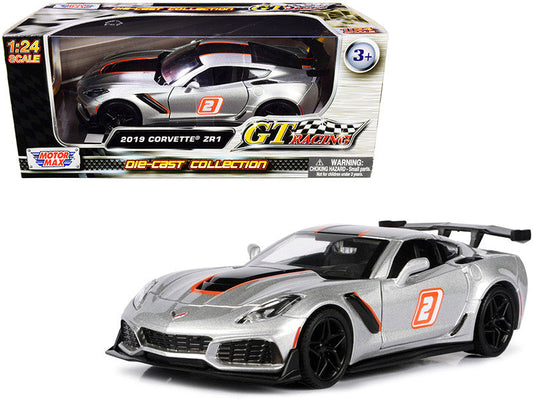 2019 Chevrolet Corvette ZR1 #2 Silver with Black and Orange Stripes "GT Racing" Series 1/24 Diecast Model Car by Motormax Motormax