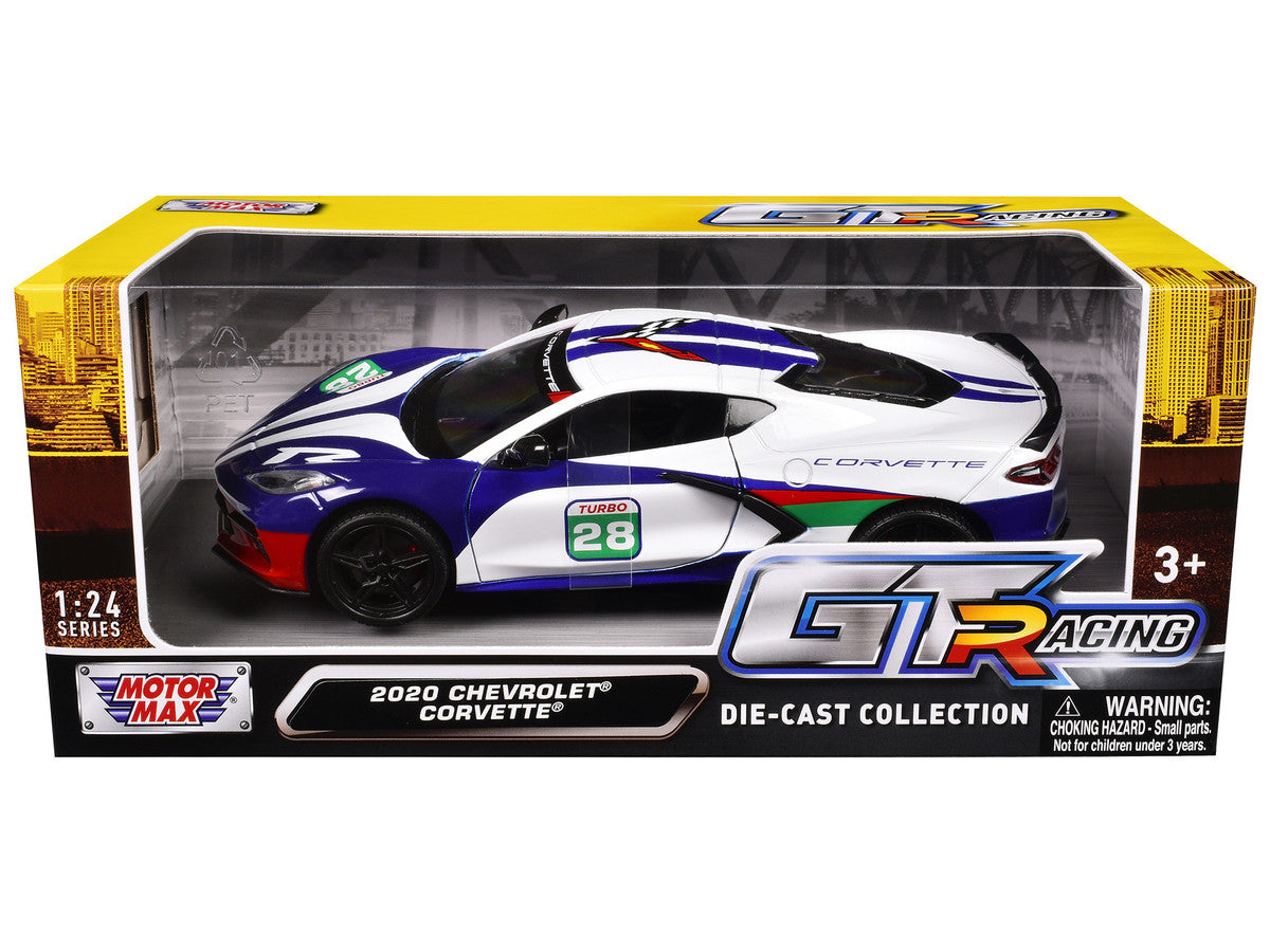 2020 Chevrolet Corvette #28 White with Blue Graphics "GT Racing" Series 1/24 Diecast Model Car by Motormax Motormax