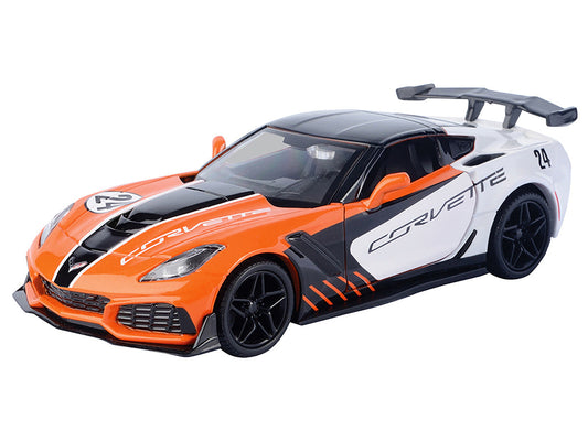 2019 Chevrolet Corvette ZR1 #24 Orange and White with Black Graphics "GT Racing" Series 1/24 Diecast Model Car by Motormax Motormax