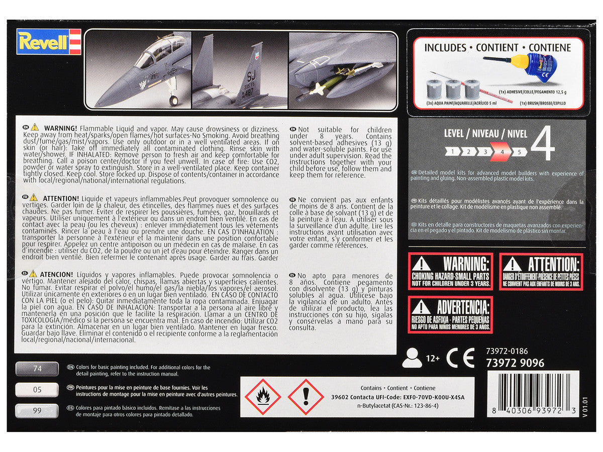 Level 4 Model Kit F-15E Strike Eagle Aircraft All-Included Kit 1/72 Scale Model by Revell Revell