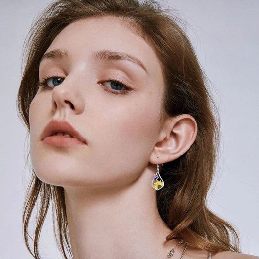 Sterling Silver Sunflower Dangle Earrings with Purple Butterfly Gift for Women LadyShow.Store