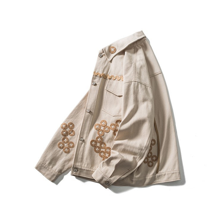 Copper Coin Embroidered Multi-pocket Jackets For Couples