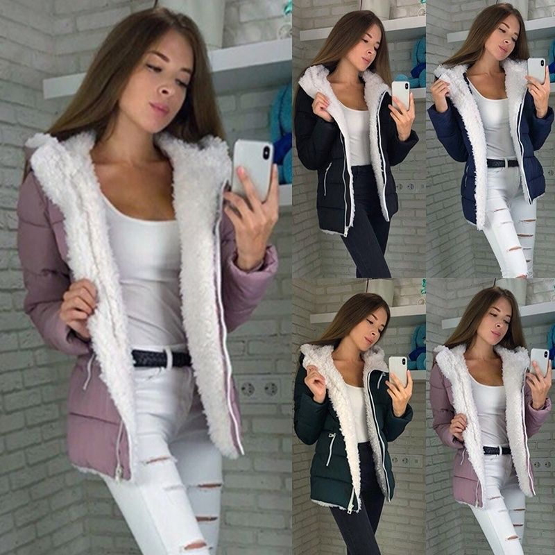 Fleece-lined Cardigan Hooded Coat Cotton-padded Jacket LadyShow.Store
