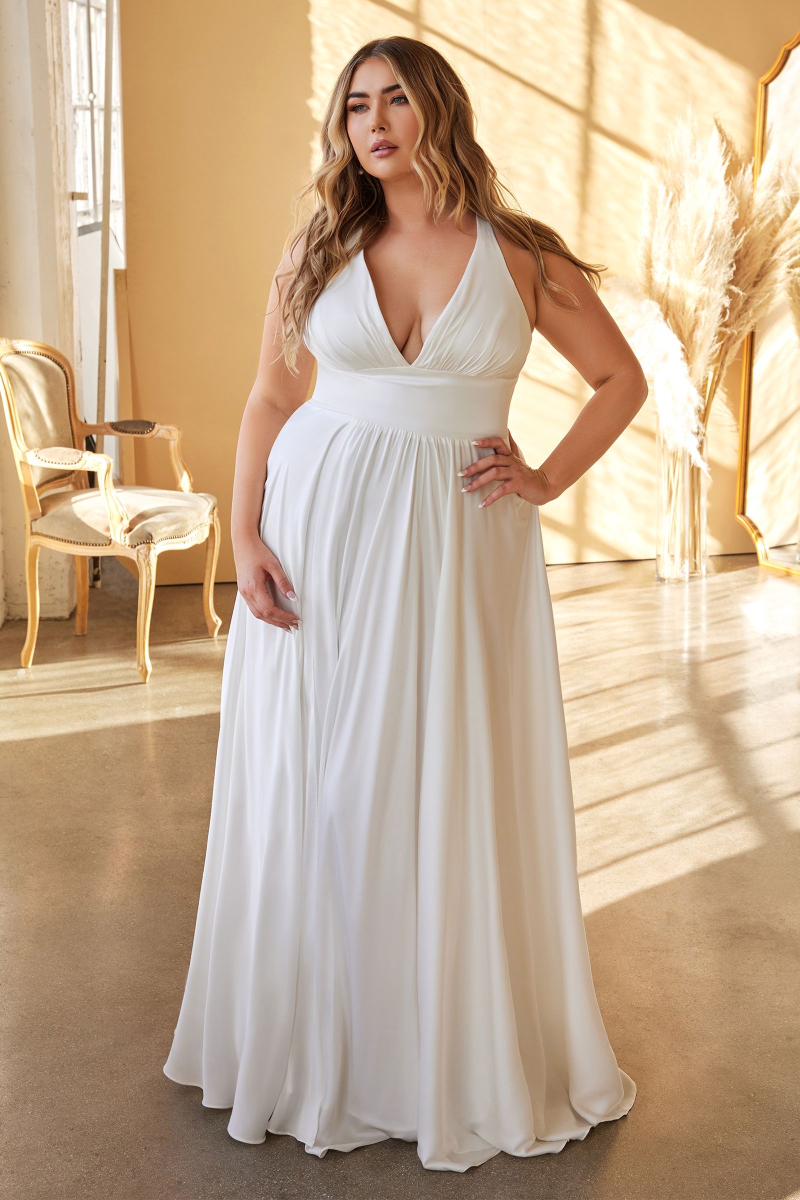 Plus Size Classic Soft Satin A-Line Dress Tux-USA