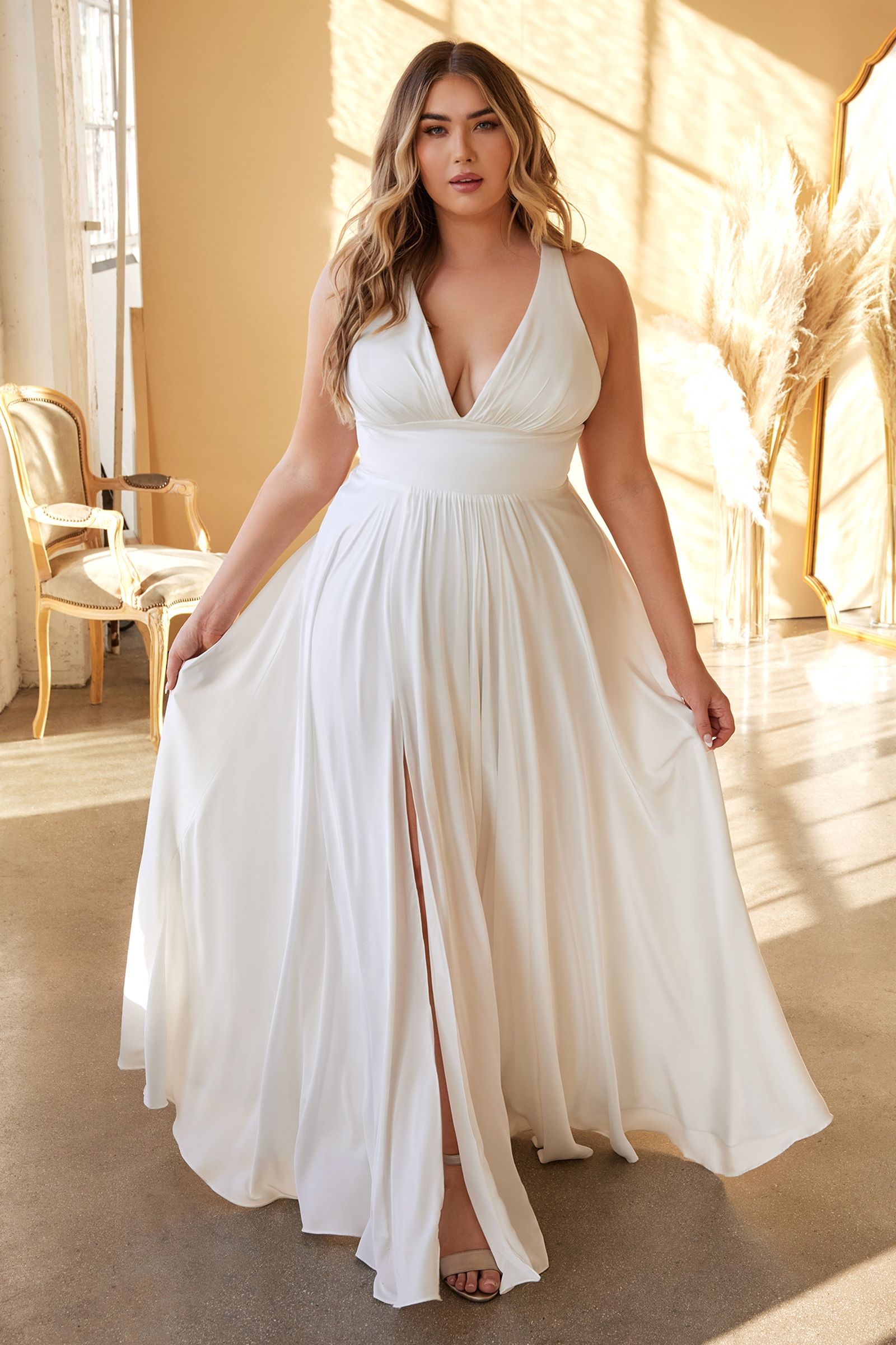 Plus Size Classic Soft Satin A-Line Dress Tux-USA