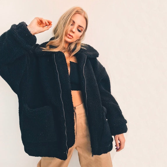 shearling coat jacket women autumn winter warm thick plush coat Accent Plus
