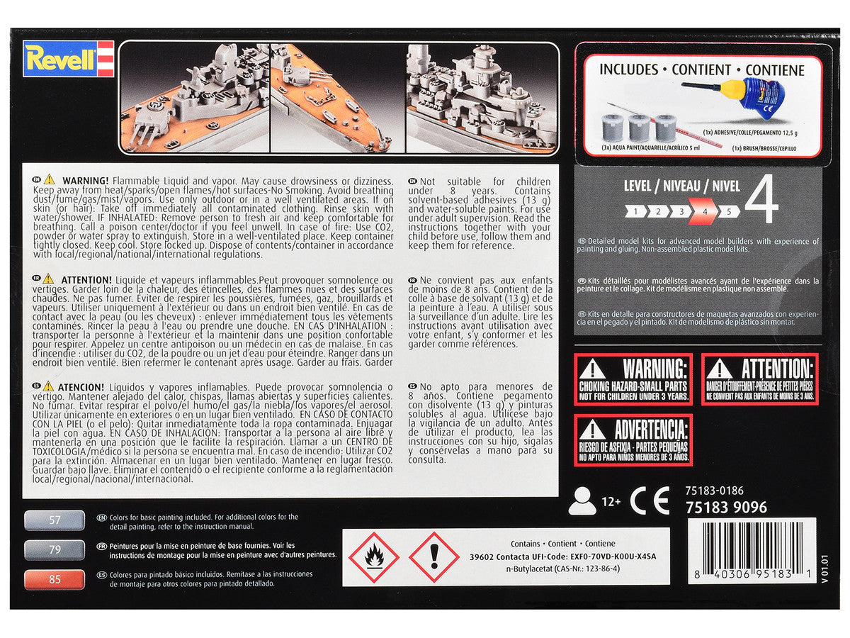 Level 4 Model Kit Battleship U.S.S. New Jersey All-Included Kit 1/1200 Scale Model by Revell Revell