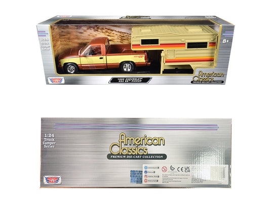 1992 Chevrolet 454 SS Pickup Truck Copper Metallic with Beige Sides with Camper Shell "American Classics" Series 1/24 Diecast Model Car by Motormax Motormax