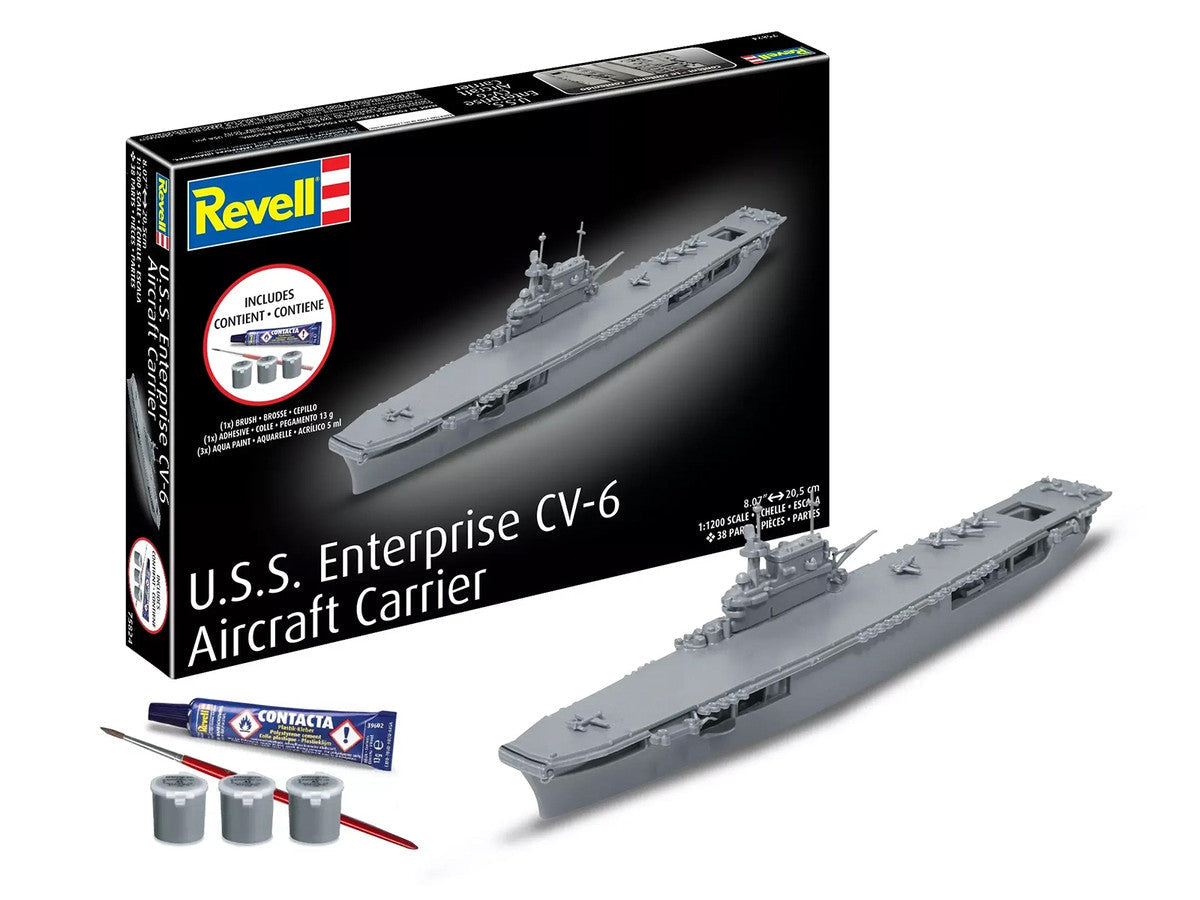Level 4 Model Kit U.S.S. Enterprise CV-6 Aircraft Carrier All-Included Kit 1/1200 Scale Model by Revell Revell