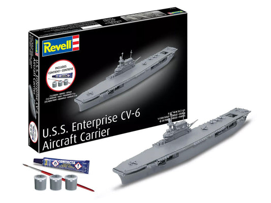 Level 4 Model Kit U.S.S. Enterprise CV-6 Aircraft Carrier All-Included Kit 1/1200 Scale Model by Revell Revell