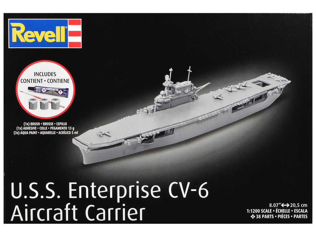 Level 4 Model Kit U.S.S. Enterprise CV-6 Aircraft Carrier All-Included Kit 1/1200 Scale Model by Revell Revell