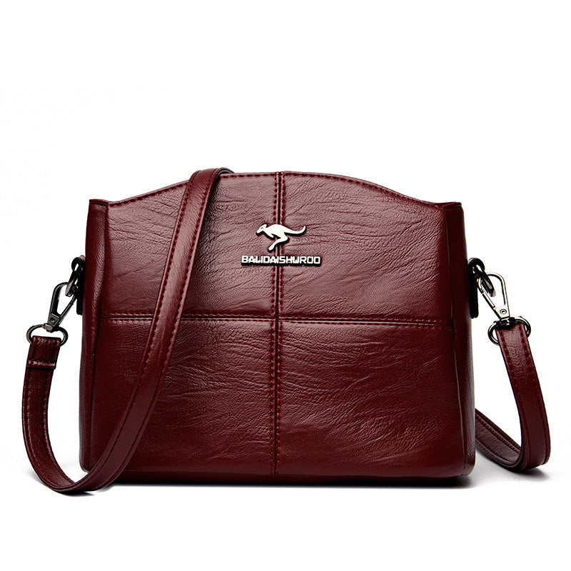 Korean-style Womens Shoulder Soft Leather Versatile Design Large Capacity And Embroidered Crossbody Bag LadyShow.Store