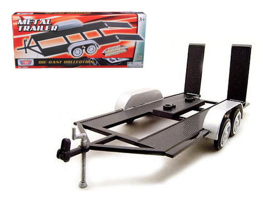 Diecast Tandem Car Trailer Black for 1/24 Scale Models by Motormax Motormax
