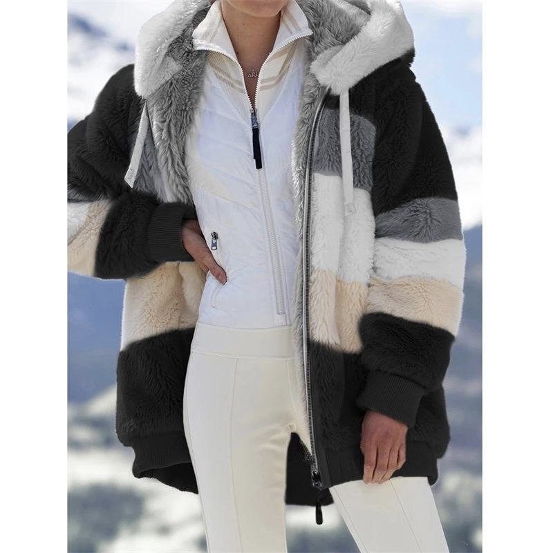 Multicolor patchwork hooded short fashion jacket Accent Plus