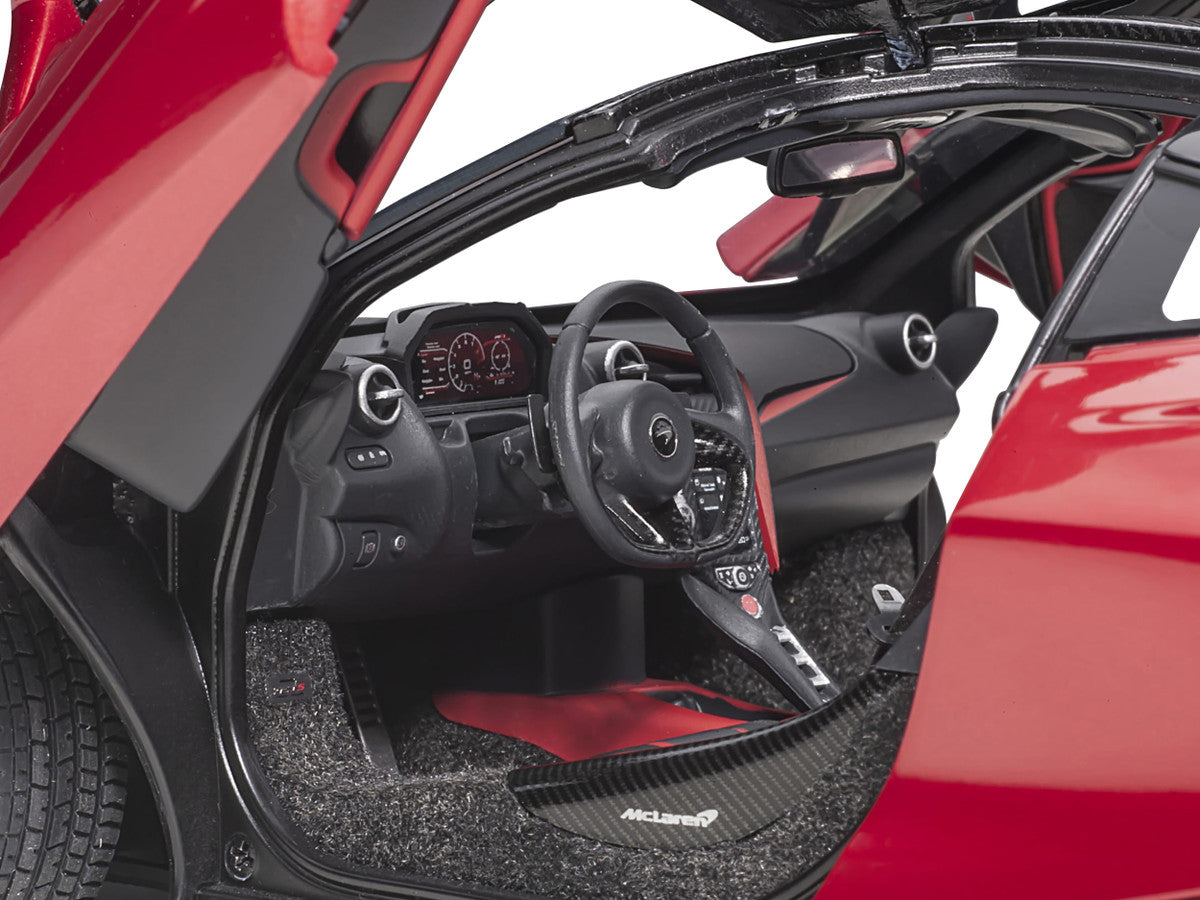 Mclaren 720S Memphis Red Metallic with Black Top and Carbon Accents 1/18 Model Car by Autoart Autoart
