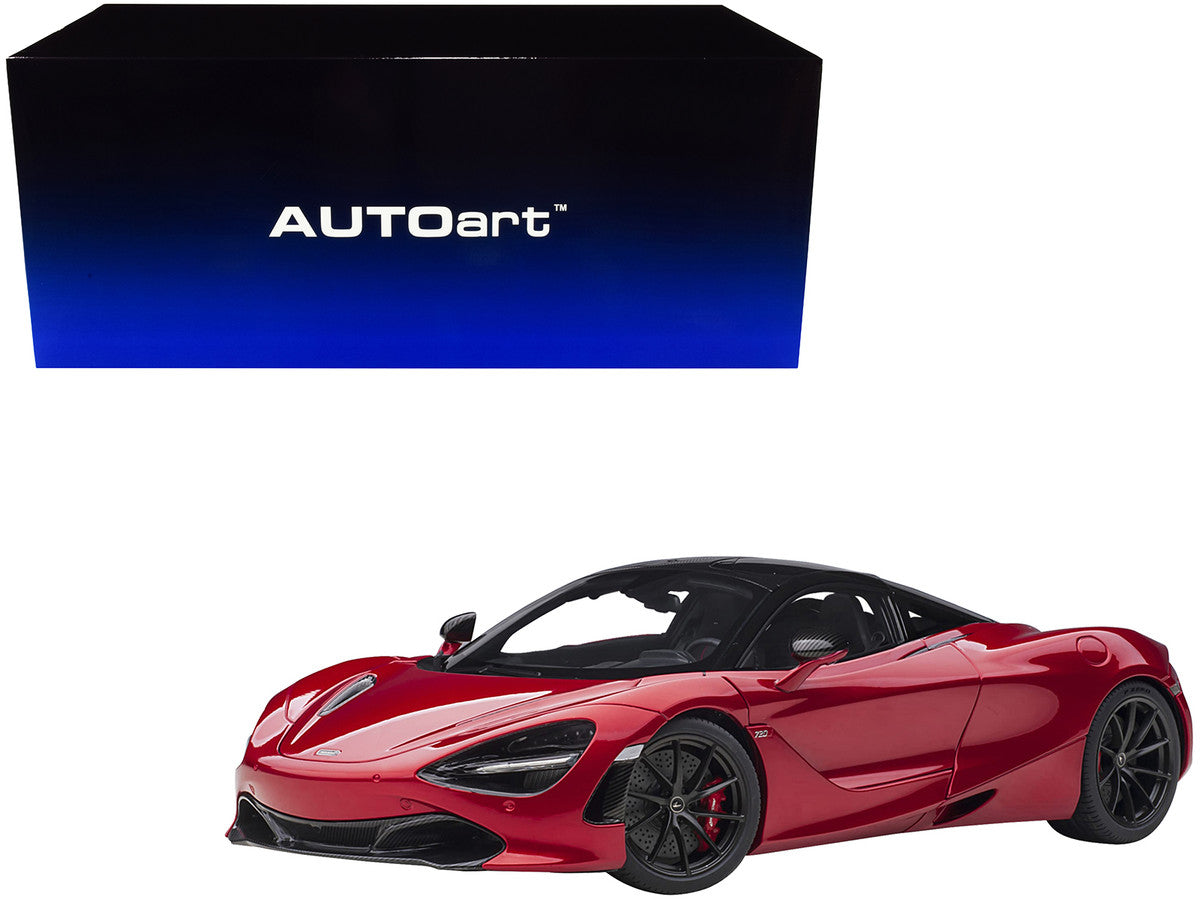 Mclaren 720S Memphis Red Metallic with Black Top and Carbon Accents 1/18 Model Car by Autoart Autoart