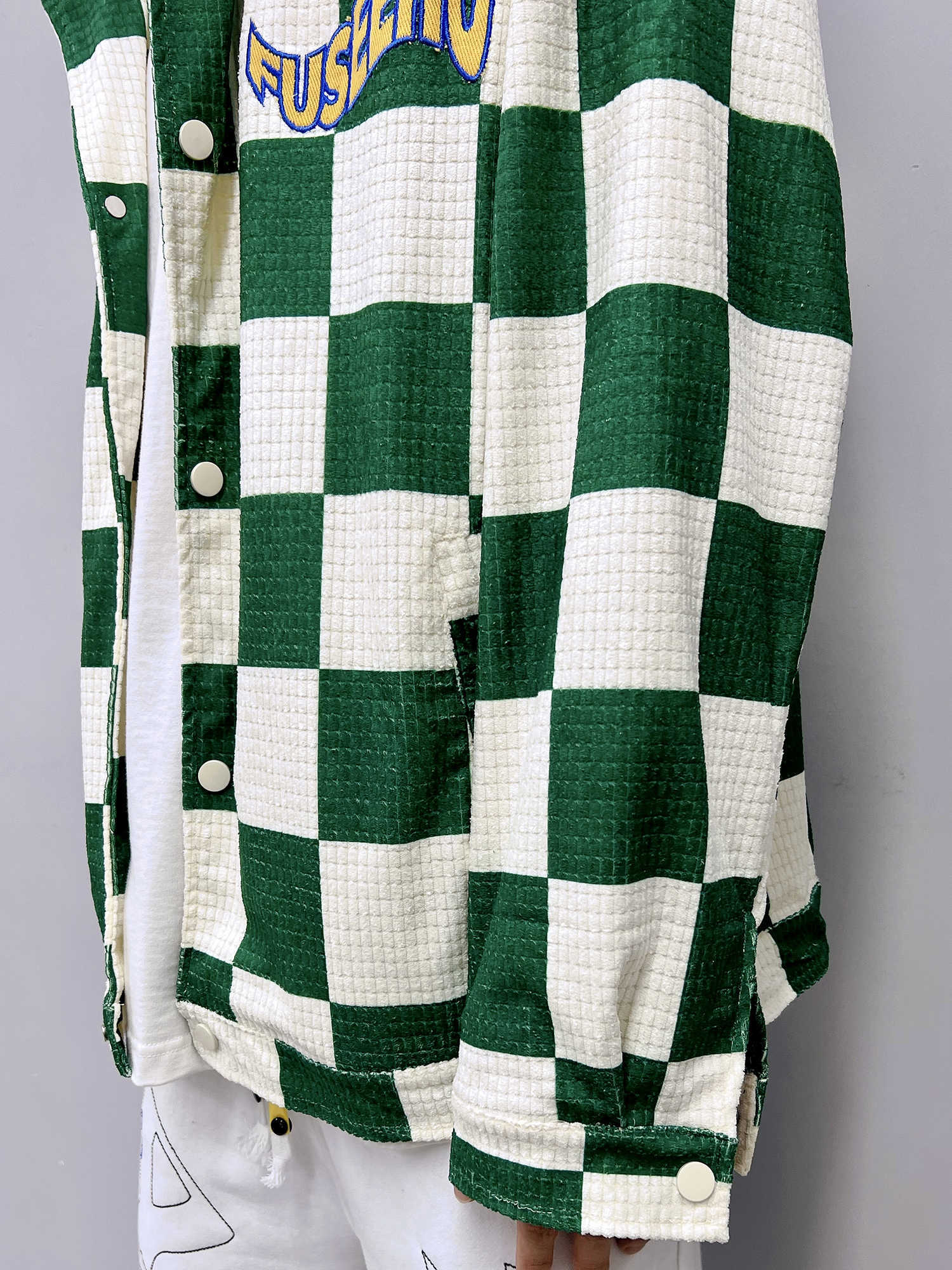 Retro Green Plaid Lapel Jacket - Loose Fit Printed Polyester Casual Coat LadyShow.Store