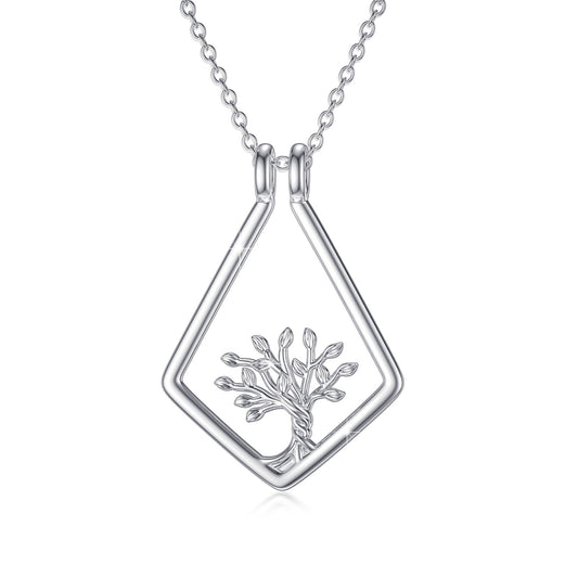Tree of Life Ring Holder Pendant Necklace in 925 Sterling Silver LadyShow.Store