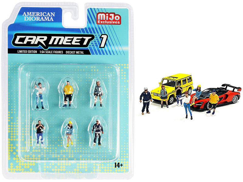 "Car Meet 1" 6 piece Diecast Figurine Set for 1/64 Scale Models by American Diorama-0